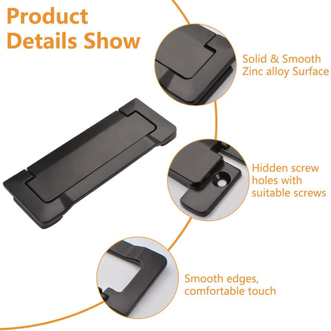 Solid zinc alloy matte black finish pocket handle with hidden screw holes for 2 Pack Pocket Door Drawer Handle Flush Pull Concealed Furniture Handle Screws Included For Cabinets Closets And Drawers Matte Black Zinc Alloy 96mm Hole Center Hidden Pull Knob Set For Modern Cabinets