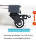 Close-up of lockable wheel on Floor Mounted Broom And Mop Holder Rack With Thick Rubber Clips Movable Cabinet Organizer.