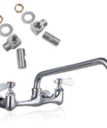 Sepaitek 8" Center Wall Mount Commercial Kitchen Sink Faucet with 10" Spout and installation hardware shown.