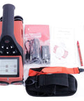 Badass Wall Scanner With Crisp LCD Display, Rock Solid Stud Finder And Heavy Duty Wire Probe For Drywalls And Concrete Blocks With Super Easy Setup Plus Usb Charging Port Included, image showing device, accessories and LCD display.