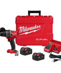 Compact Brushless Cordless Drill Driver Kit Powered By Heavy Duty Battery Pack With Ultra Slim Six Point Nine Inch Housing in red carrying case.