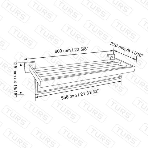 Square Towel Rack With Single Bar Wall Mount Shelf Rustproof Stainless Steel In Matte Black Finish with dimensions