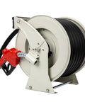 1 Inch By 50 Foot Fuel Hose Reel With Spring Driven Retractable Design, 300 PSI Diesel Hose Reel, Auto Swivel, Pro Grade Heavy Duty Steel Construction, Includes Fueling Nozzle For Aircraft Ship Vehicle Tank on display