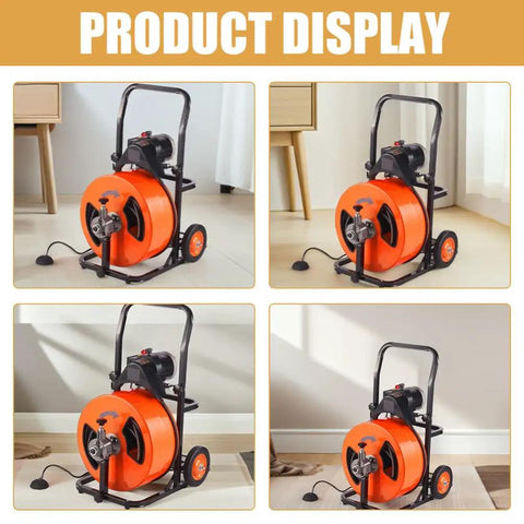 Game Changing 100 Feet Auto Feed Drain Cleaning Machine With Pneumatic Foot Pedal, portable design with heavy duty steel coil.