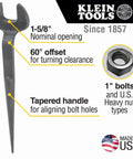 Made In USA Spud Wrench With 1-5/8 Inch Opening And 1 Inch Bolt Heavy Duty Nut Alignment Tool For Precise Bolt Hole Lineup Extra Heavy Head And Long Taper Handle For Easy Leverage And Tough Job Sites, 1-5/8 opening
