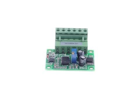 Front view of a 0 to 500 Hz To 0 to 10 V Frequency To Voltage Converter Module For PLCs Inverters And Motion Control 5V 12V 24V Input.