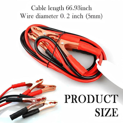 Beefy 67 Inch 150 Amp Heavy Duty Jumper Cables With Tough Alligator Clips coiled on white background for roadside assistance