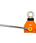 Heavy Duty Neodymium Magnetic Lifter For Round Steel Pipes And Flat Plates 10000 Lbs Crane Hoist V Groove Design with lever and orange housing.