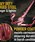 G70 Recoilless Safety Release Chain Binder Two Pack For Flatbed Haulers 5 16 Inch To 3 8 Inch Chain 5400 Lbs Working Load Limit Lever Style Heavy Duty Independent Center Cam Design For Whiplash Free Release showing red forged steel construction