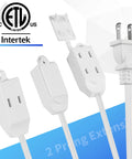 Beefy Two Prong Four Foot Extension Cable With Three Outlets Flat Power Cord Tamper Guard ETL Listed Outlet Saver