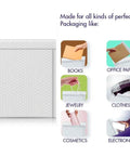 Illustration of a waterproof gray cushion mailer with examples of packaging uses: books, papers, jewelry, clothes, cosmetics, electronics.