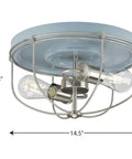 Two Light Flush Mount Ceiling Light From Medal Collection Coastal Blue Finish Transitional Industrial Style, 14.5" x 7.88"