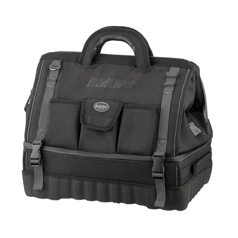 Black Pro Drop-Bottom Tool Bag With 15 Pockets, Waterproof Bottom, StayPut Handles, Removable Padded Strap For Pros