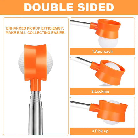 Telescopic Golf Ball Retriever Nine Foot With Double Sided Pickup Head for Water and Land close-up showing pickup efficiency.