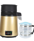 4 Liter Water Distiller With Glass Carafe And Stainless Interior Auto Shut Off Pure Drinking Water Maker For Home Office, gold stainless steel distiller and glass carafe.