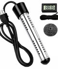 Top Shelf 2000W Submersible Tank Water Heater Featuring Sharp Digital Temperature Monitoring For Hassle Free Everyday Use And Lightning Fast Warm Water Delivery, silver immersion heater with digital display.