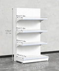 Badass Heavy Duty Seven Layer Gondola Shelving Rack For Neighborhood Convenience Stores And Groceries Rock Solid Gray Metal Display Stand dimensions and structure