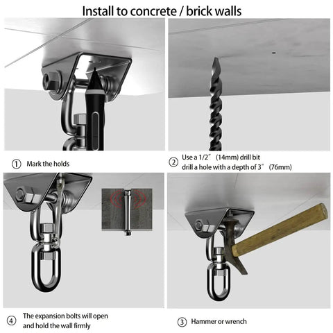 Heavy Duty Hammock Hanging Kit With 360 Degree Rotate Hooks, 1000 Lb Capacity, Easy Install on Brick Walls with Tools