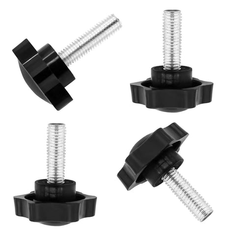Four Pack Of M8 Threading Star Hand Knob Screws Featuring Rugged Plastic And Steel Knobs, 30mm pitch, for DIY fixes.