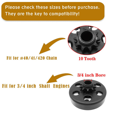 Beefy Centrifugal Go Kart Clutch Three Quarters Inch Bore Ten Tooth Fits 40 41 420 Chain For Predator 212 Engines diagram