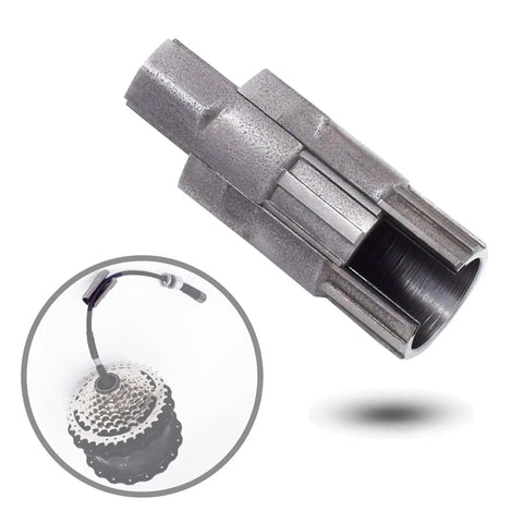 Ebike Freewheel Removal Tool For DNP 7 8 9 10 Speed Split Two Part Design With Pass Through Cable shown with hub motor.