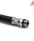 Close-up of No Sweat Quarter Inch Tire Inflator Extension Hose with metal fitting for durable car maintenance and gas station use.