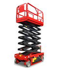 Heavy Duty Self Propelled Scissor Lift With 26 Foot Electric Aerial Work Platform And 450 Kilogram Load Capacity showing a raised platform.