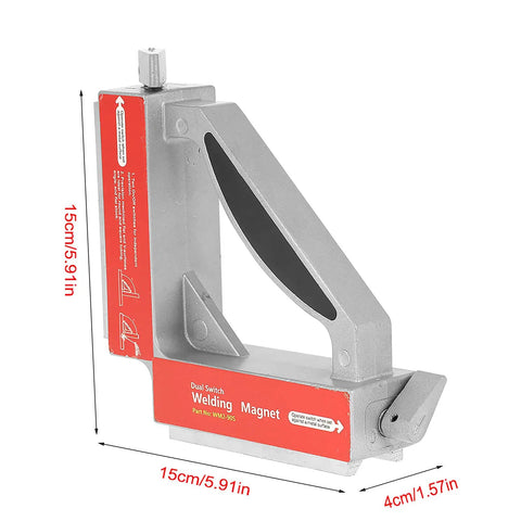 Heavy Duty Magnetic Welding Jig Featuring 90 Degree Angle Fixtures And Independent Switch Magnet Holder displayed at 15cm height.