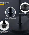 Industrial Black Floor Lamp For Living Room And Bedroom With Champagne Glass Shade Tall Farmhouse Style Standing Lamp With E26 Bulb Included Pedal Foot Switch And Five Point Nine Foot Cord details with foot switch and stable base