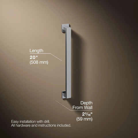Square 18 Inch Grab Bar With Hardware Included, 300 Lb Capacity, Polished Chrome Finish, Modern Safety Rail For Bathrooms.