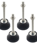 Four Pack Adjustable Leveling Feet With M10 Thread Rubber Base 60mm Diameter For Desks Tables Chairs Cabinets Machinery