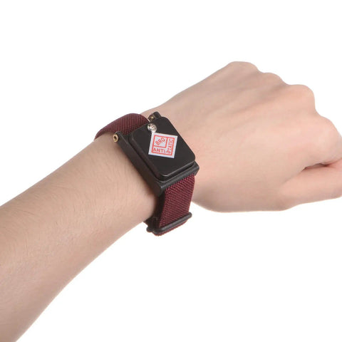 Wine Red ESD Anti Static Wrist Strap Bracelet Adjustable Grounding Band With Spare Bracelet For Tech Repair Pros worn on wrist