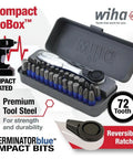 Killer Quality 32 Piece Impact Bit Set With Compact Mini Ratchet And Dependable Magnetic Driver For Quick On Site Repairs Covering Torx Phillips Hex Bits in gray case with ratchet and bits.