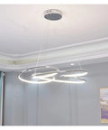 Slick Minimalist Iron Pendant Light For Kitchen And Office With Warm Led Bulb Large 74 Cm Wide Chrome And Gold Finish Contemporary Ceiling Lamp in a modern setting