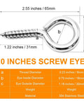 8-Pack 304 Stainless Steel Eye Screws, 2.5 Inch M6 Heavy Duty Eye Hooks Tough As Nails For Hanging Cable Wires On Wood, dimensions labeled