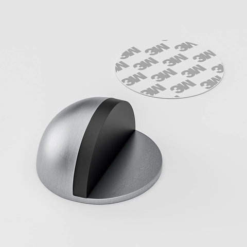 Stainless Steel Half Dome Floor Door Stop With Rubber Buffer Self Adhesive No Drilling Needed Door Stopper For Bedroom Living Room Bath Shower Office Silver 4 Pack, shown with 3M adhesive backing