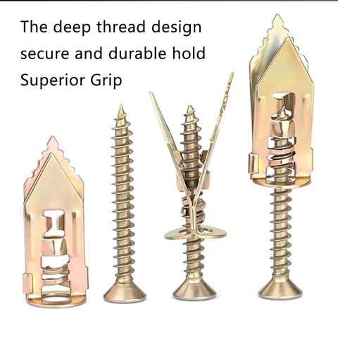 Self Drilling Drywall Anchors Kit With Screws For Hollow Walls No Drill Required, showing deep thread design and zinc plating