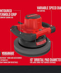 10 Inch Corded Polisher With 2800 OPM For A Swirl Free Finish, Variable Speed Dial, Contoured Overmolded Grip, Versatrack Compatible