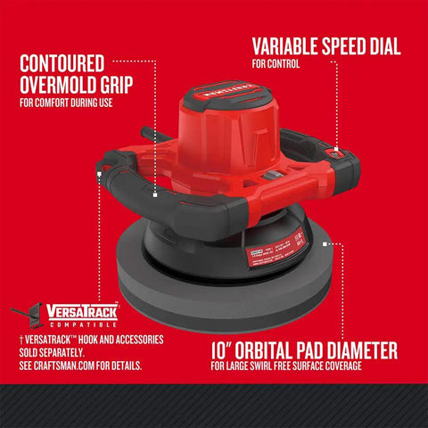 10 Inch Corded Polisher With 2800 OPM For A Swirl Free Finish, Variable Speed Dial, Contoured Overmolded Grip, Versatrack Compatible