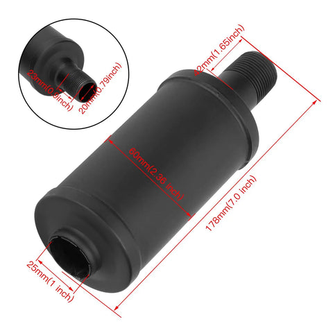 Exhaust Muffler Silencer for Predator 196cc to 420cc Engines and GX Clones, shown with size specifications, fits Coleman CT200U.