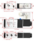 Dimensions of Electric Pneumatic Solenoid Valve 5 Way 2 Position, 220 VAC, 4V210-06 Compatible, 1/8 Inch PT Ports, CE Certified