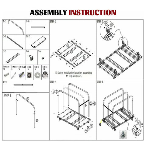 Assembly instructions for Professional Grade Heavy Duty Dolly Cart with steps and part identification for setup.