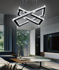 Modern Crystal Chandelier With Rectangular Double Ring LED Pendant Light 6000K Cool White Non Dimmable Height Adjustable Hanging Fixture