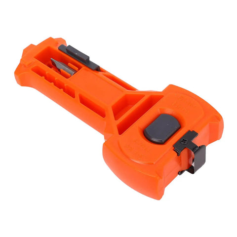 Ace The Install With This Game Changer Door Lock Jig Featuring Reversible Square And Round Blades Plus A Heavy Duty Top Chisel For Dead On Mortise Cuts On 1-3/8 Or 1-3/4 Inch Doors, orange cutting tool with retractable blade.