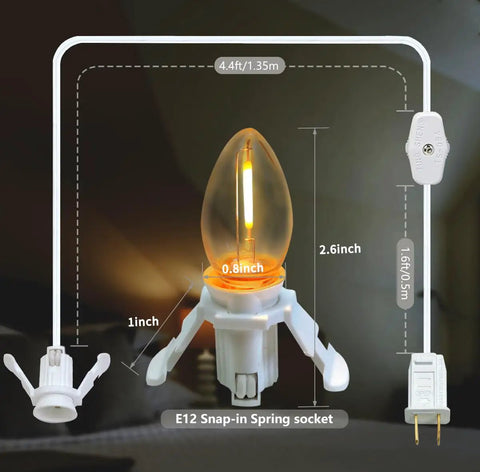 Image showing dimensions of 2 Pack Accessory Cord With Led Night Light Bulbs White Cord On Off Switch Plugs C7 Led Bulb Warm White.