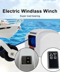 Heavy Duty Electric Boat Anchor Winch Kit With Stainless Steel Build And 31m Rope For Saltwater Use, view of electric winch and control switch.