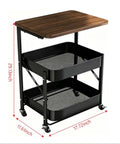 Versatile 2 Tier Rolling Utility Cart With Solid Wood Top And Reinforced Steel Mesh Basket Hella Sturdy Storage Trolley Smooth Glide Kitchen Organizer And Small Space Daily Flex, 29.13 by 11.6 by 17.72 inches.