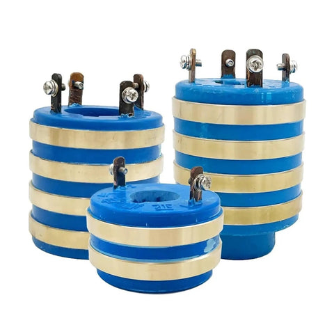 70mm Copper Slip Ring Collector For Machinery Conductive Rotary Connector With Eight Point Five Millimeter Ring Width Fits Carbon Brush Holders 25x70x40 2 13A Pro Grade Built To Last High Current Rotary Electrical Connector, blue and copper units