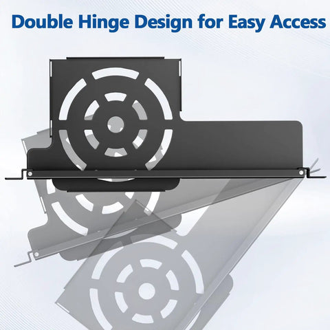 Slick 1U Rack Mount Bracket For Mac Mini Featuring Integrated Hinges And Dual Pivot Arms For No Sweat Hook Up Inside 19 Inch Server Network Cabinets With Rock Solid Stability showing a double hinge design.