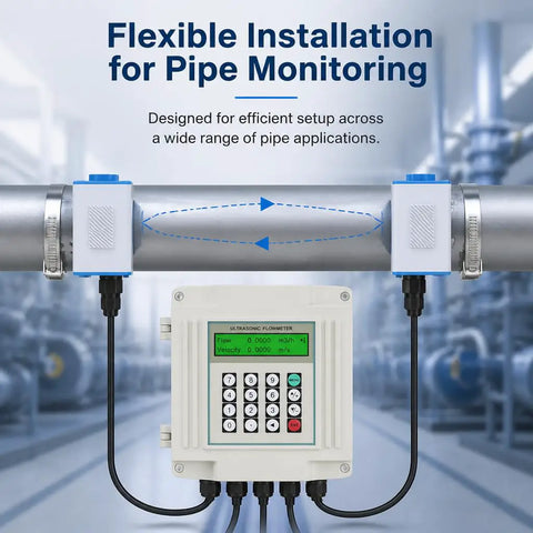 Wall Mount Ultrasonic Flow Meter Rock Solid Clamp On Pipe Sensor Non Invasive Liquid Flow Tracker with display for monitoring